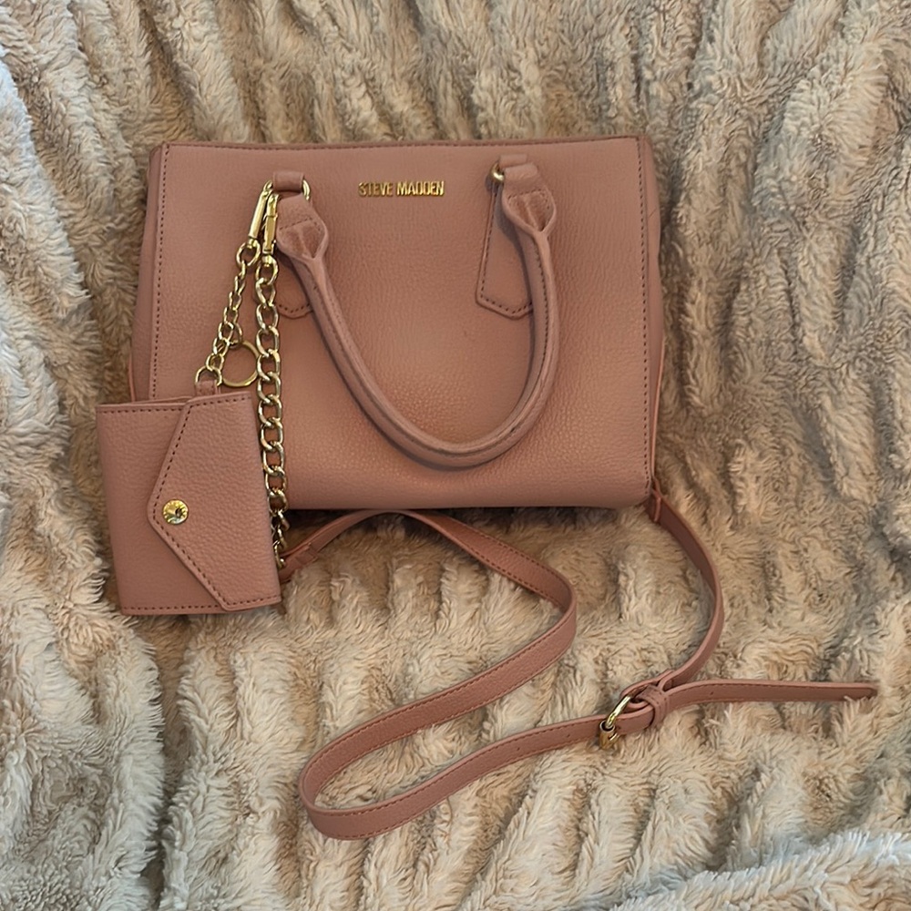 Steve Madden Pink Satchel with Gold Hardware and Detachable Strap